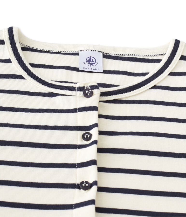 Gestreepte damescardigan wit/blauw