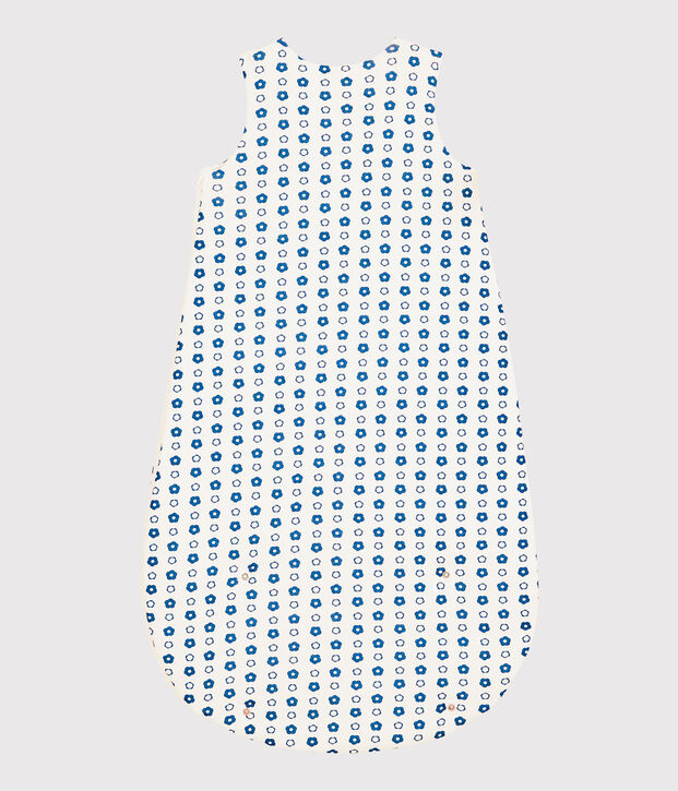 Trappelzak met blauw retrobloemmotief van biologisch katoen wit/blauw