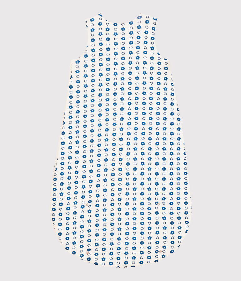 Trappelzak met blauw retrobloemmotief van biologisch katoen wit/blauw