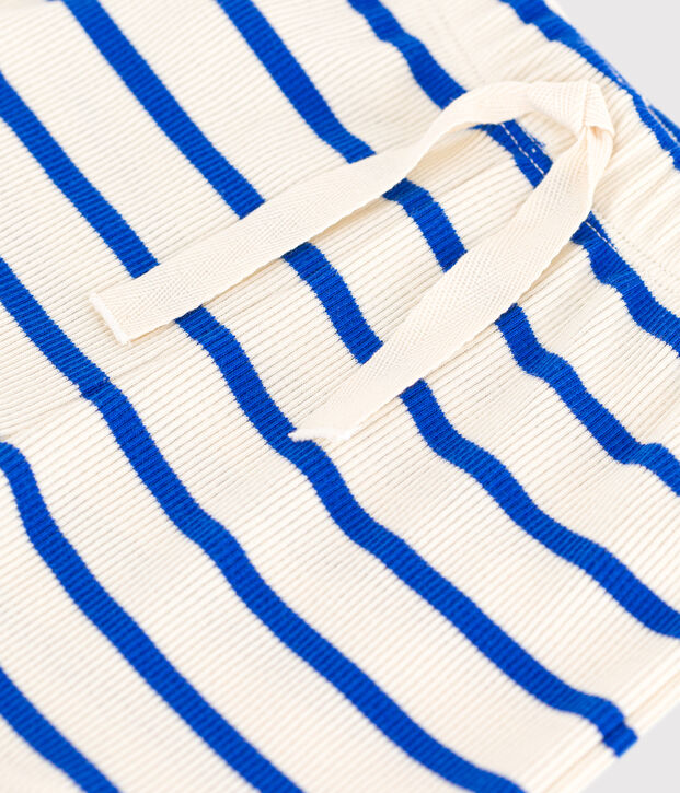 Short b&eacute;b&eacute; en maille c&ocirc;tel&eacute;e ray&eacute;e &eacute;cru/bleu