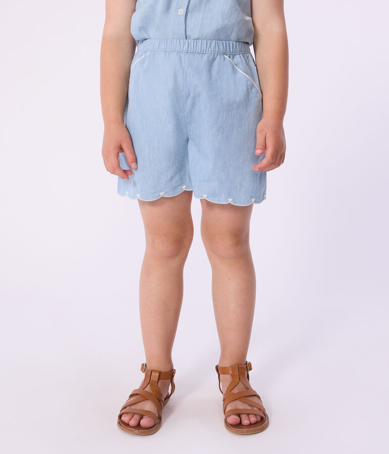 Short enfant en coton uni bleu BLEU CLAIR