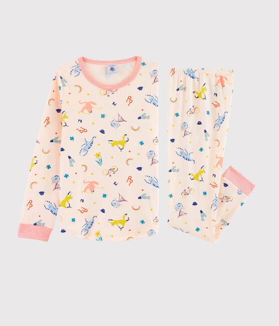 Verkleedpyjama rose flamingo voor meisjes van ribtricot roze FLEUR/wit MULTICO