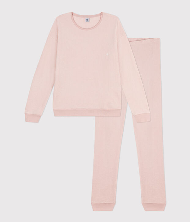 Damespyjama van boucl&eacute;badstof roze