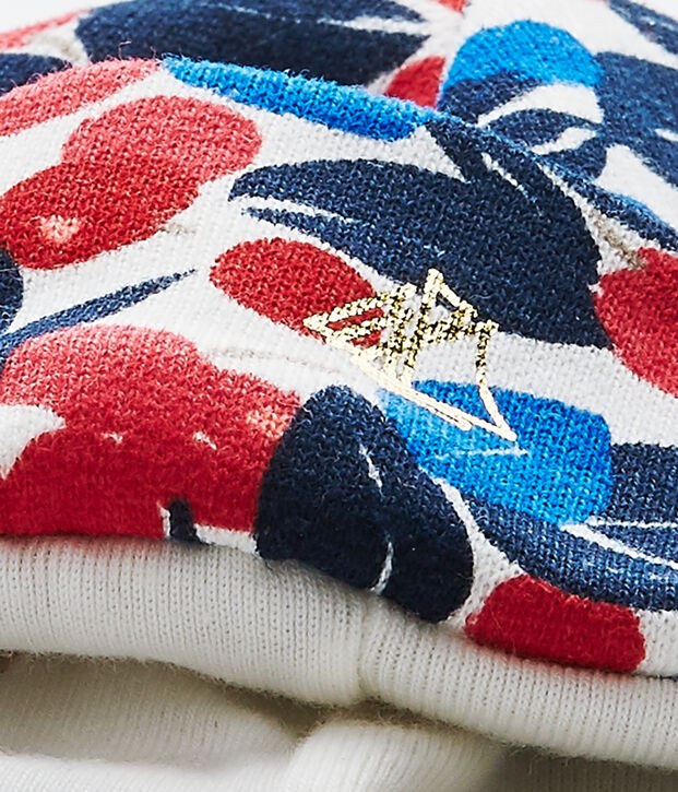 Muts in molton met dessin voor babymeisjes wit/multicouleur