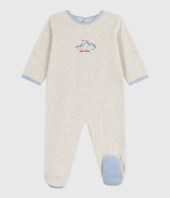 Effen fluwelen babypyjama met sluiting op de rug beige MONTELIMAR CHINE