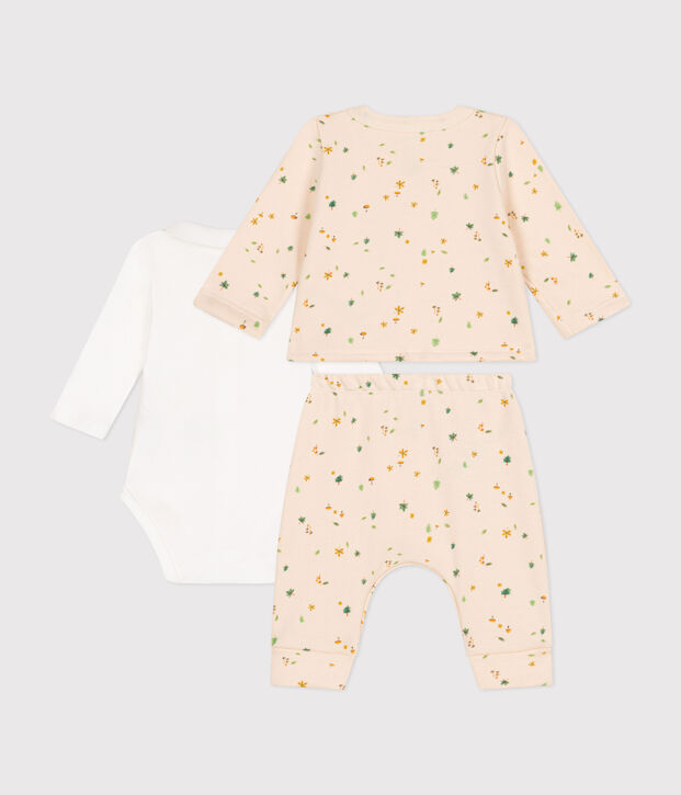 Ensemble 3 pi&egrave;ces en molleton b&eacute;b&eacute; &eacute;cru/multicouleur
