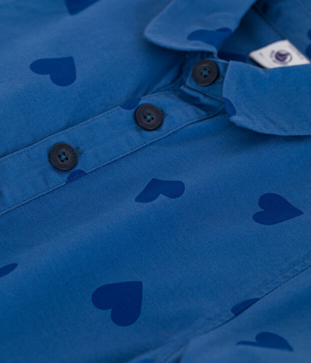 Katoenen kinderjurk met korte mouwen en hartjes blauw/blauw
