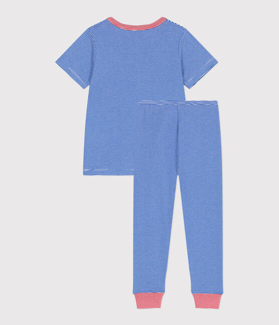 Pyjama enfant en coton à rayures bleu PERSE/blanc MARSHMALLOW