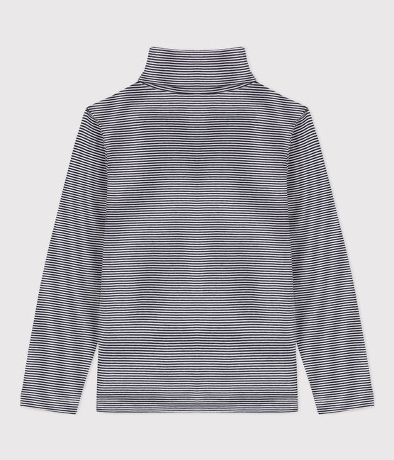 Sous-pull rayé en coton enfant fille / garçon bleu SMOKING/blanc MARSHMALLOW