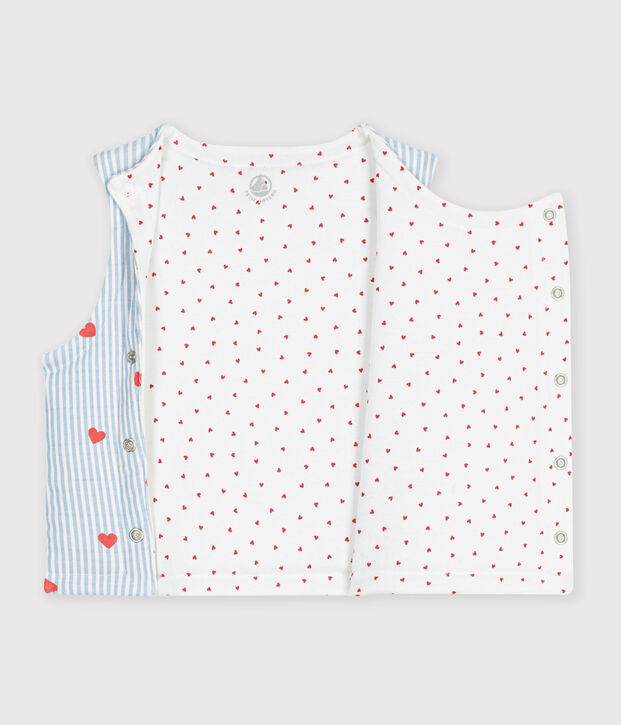 Omkeerbare katoenen cardigan zonder mouwen met hartjesprint wit/multicouleur