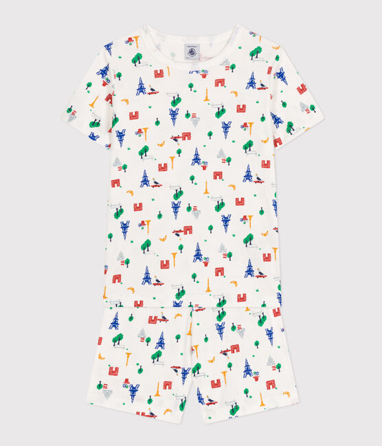 Pyjama short imprimé Paris en coton enfant blanc MARSHMALLOW/blanc MULTICO