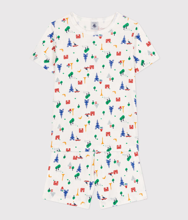 Pyjama short imprim&eacute; Paris en coton enfant blanc/multicouleur