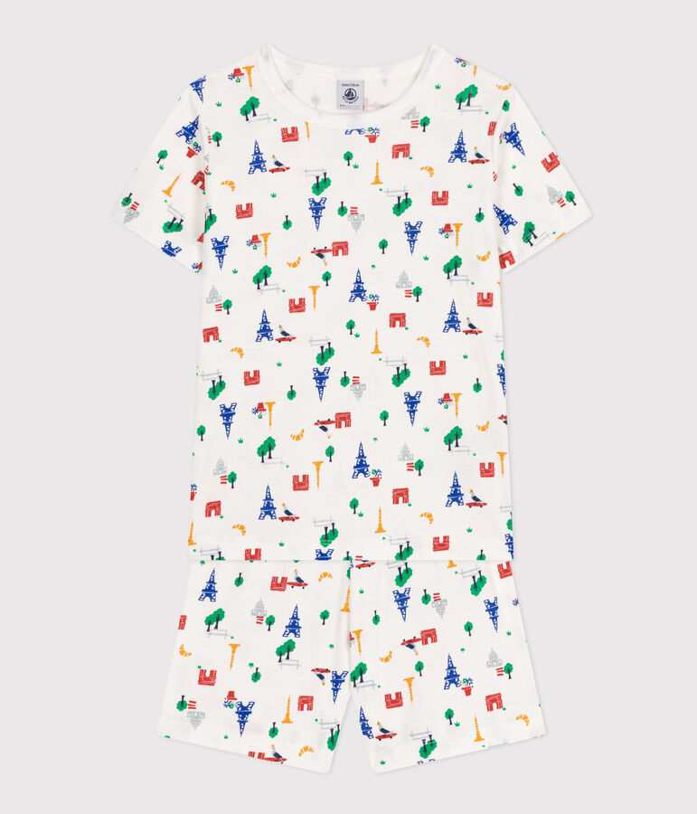 Pyjama short imprim&eacute; Paris en coton enfant blanc MARSHMALLOW/blanc MULTICO