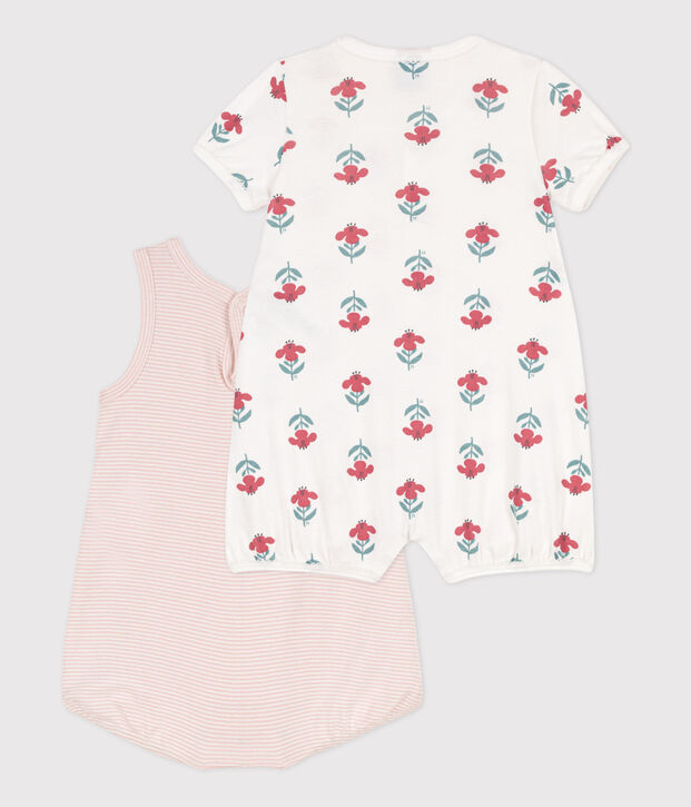 Set met 2 korte playsuits met bloemen van katoen voor baby's multicouleur