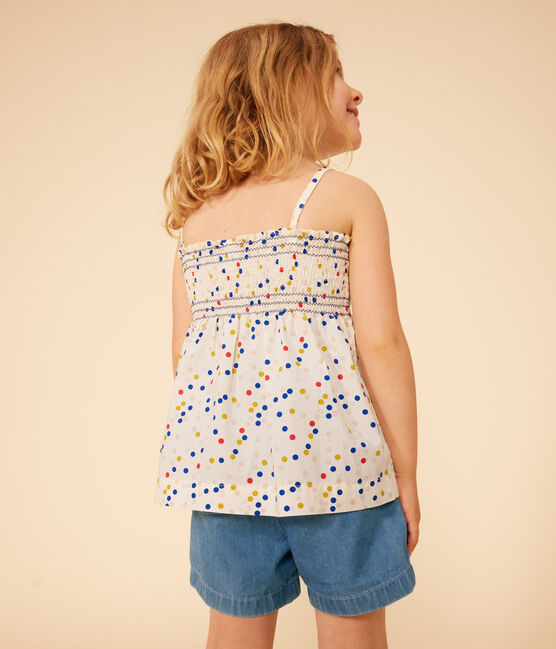 Blouse van katoen zonder mouwen voor meisjes wit MARSHMALLOW/wit MULTICO