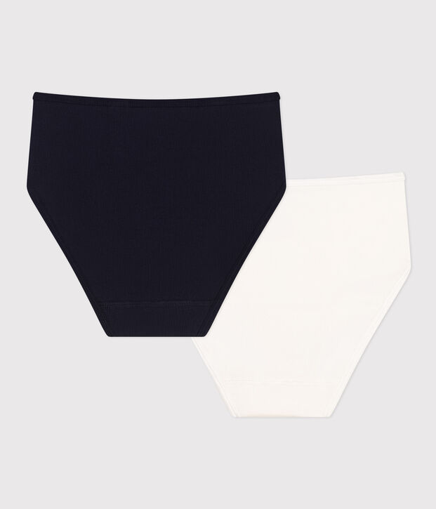 Set van 2 damesslipjes met hoge taille in elastische katoen multicouleur