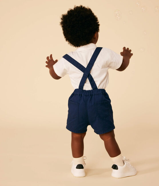 Katoenen polo met korte mouwen voor baby's wit MARSHMALLOW