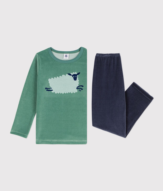 Pyjama petit gar&ccedil;on en velours vert/multicouleur