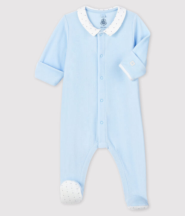 Blauwe babypyjama met kraag van biologisch katoenfluweel FRAICHEUR
