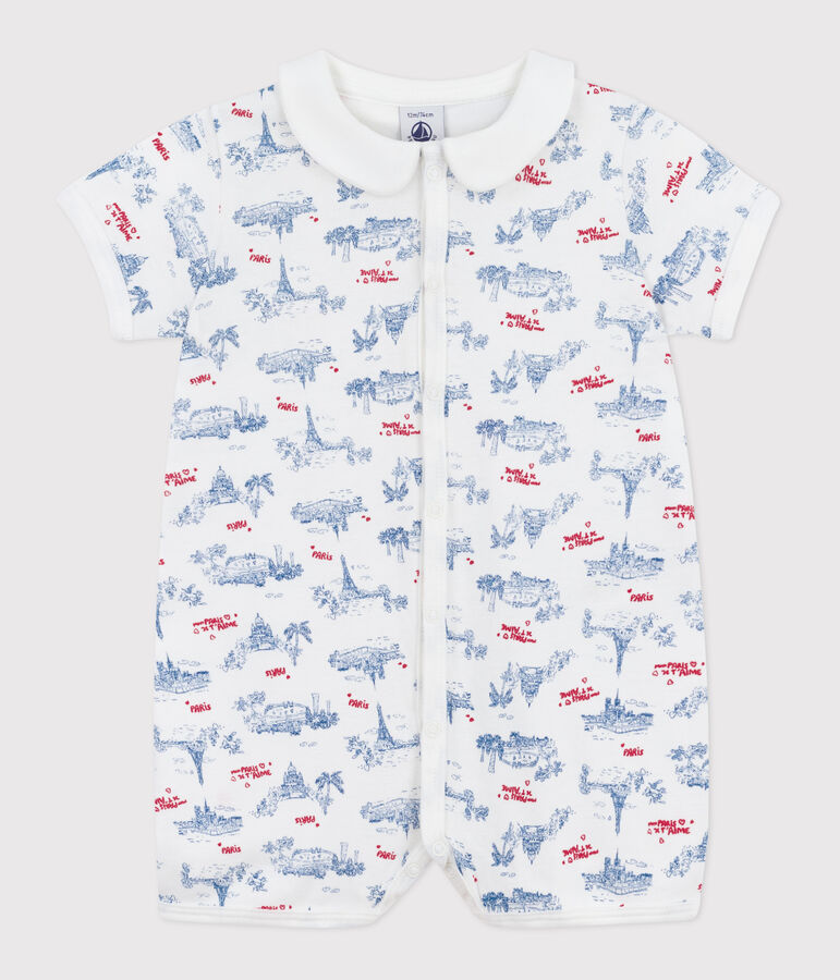 Combinaison courte b&eacute;b&eacute; en coton &agrave; col imprim&eacute; Paris blanc/multicouleur