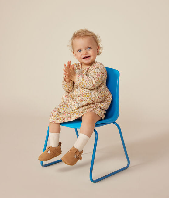 Jurk met lange mouwen in doorgestikte tubic met print voor baby's wit AVALANCHE/ MULTICO