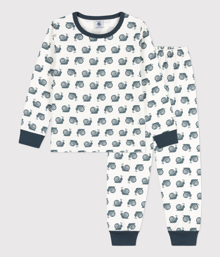 Pyjama escargot en molleton enfant blanc/gris