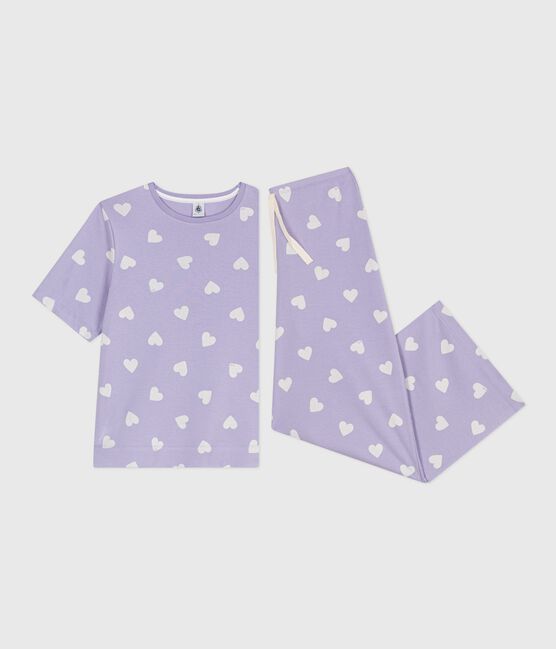 Pyjama femme en coton manches courtes jambes larges imprimé cœurs blanc SQUAW/ MARSHMALLOW