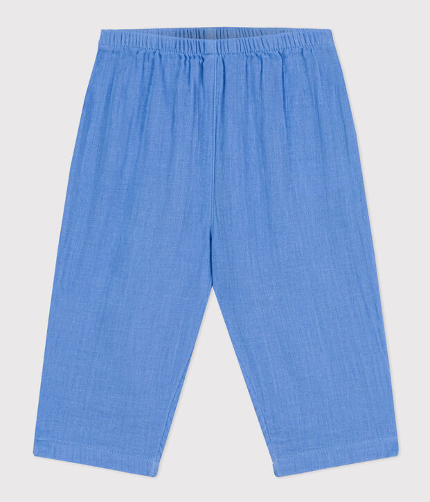Pantalon b&eacute;b&eacute; en gaze de coton bleu