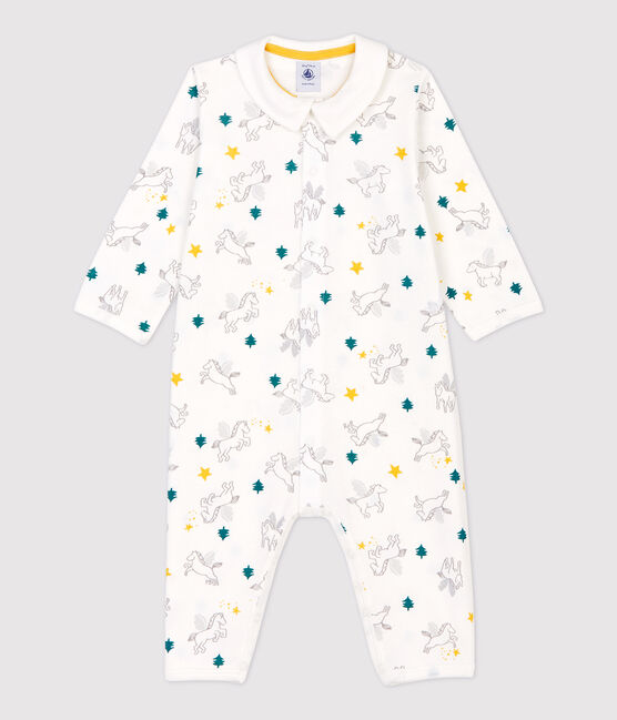 Voetloze babypyjama met col van katoen wit MARSHMALLOW/wit MULTICO