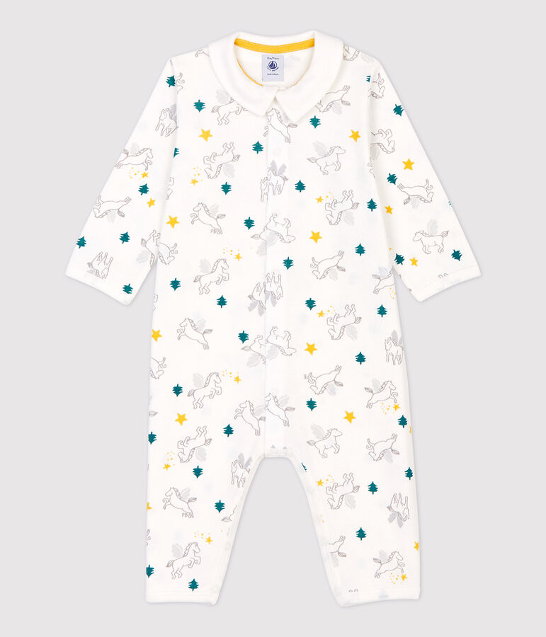 Voetloze babypyjama met col van katoen wit MARSHMALLOW/wit MULTICO