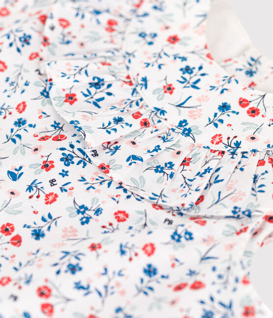 Mouwloos katoenen bloesje met bloemenprint voor baby's wit MARSHMALLOW/wit MULTICO