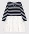 Meisjesjurk met lange mouwen van katoen en tule blauw SMOKING/wit MARSHMALLOW