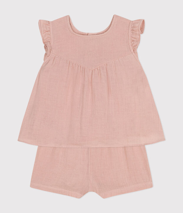 Ensemble blouse et short en gaze de coton b&eacute;b&eacute; rose
