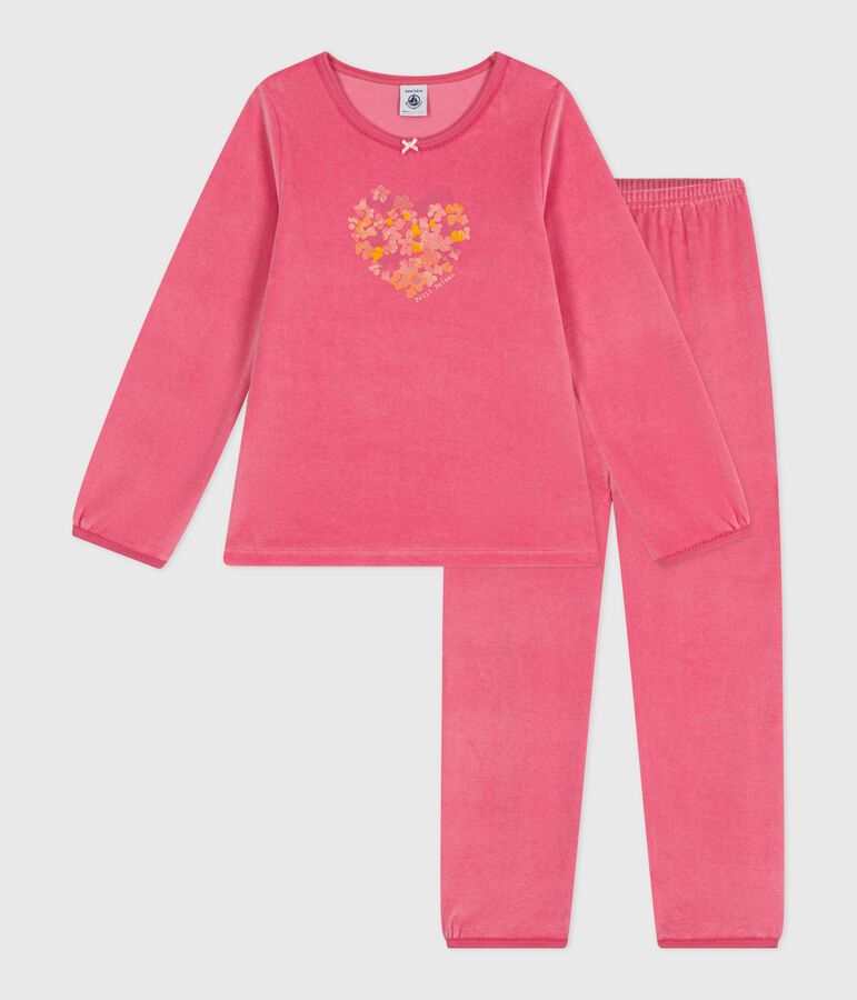 Pyjama enfant en velours rose PEONIA
