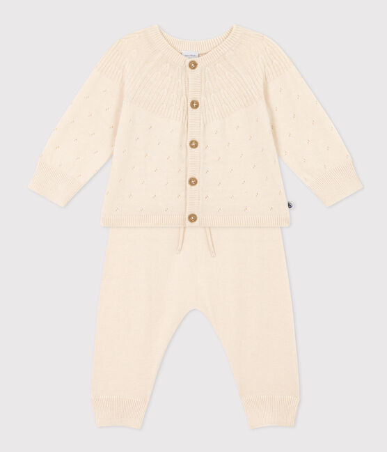 Ensemble en tricot laine et coton bébé écru AVALANCHE