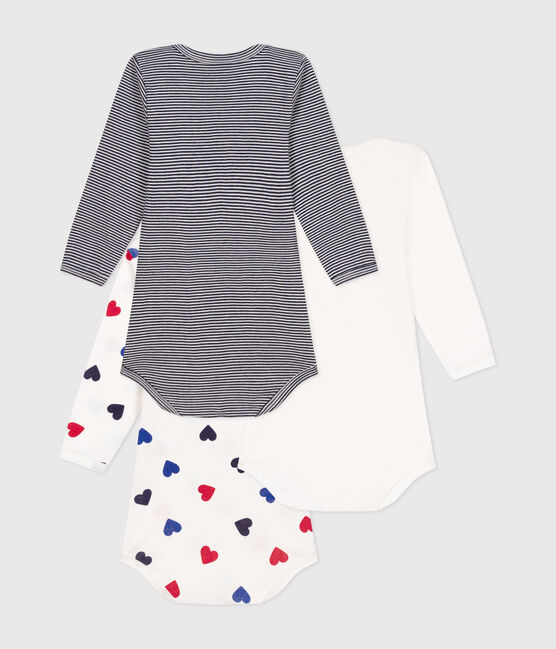 Setje met 3 katoenen babybody's met lange mouw en print van drie hartjes variante 1