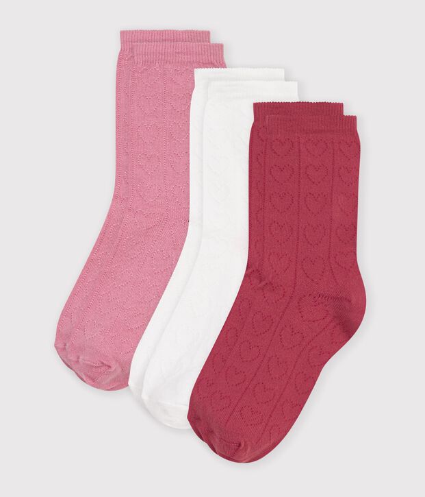 3 paires de chaussettes enfant en coton ajour&eacute;es c&oelig;urs multicouleur