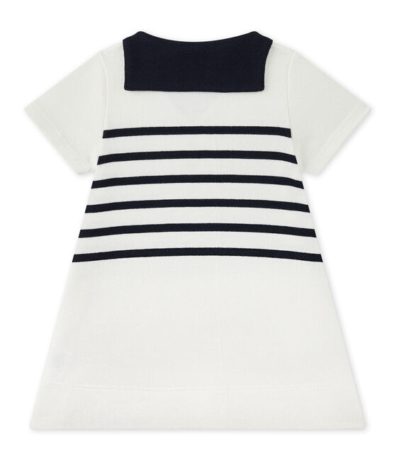 Robe bébé fille en jersey lourd blanc MARSHMALLOW/bleu SMOKING