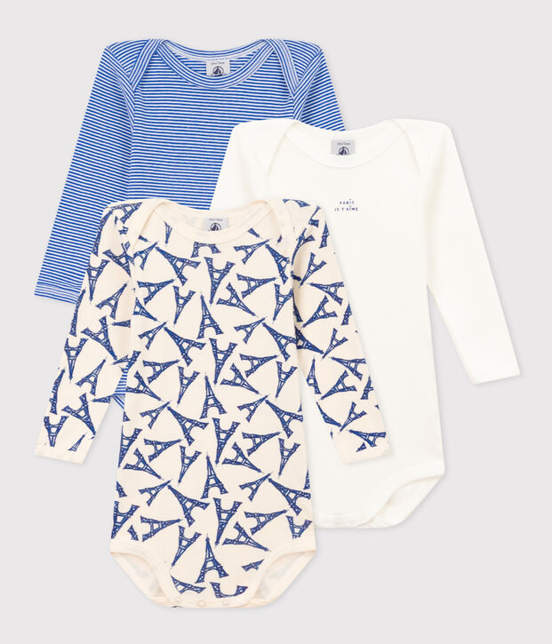Lot de 3 bodies manches longues Paris b&eacute;b&eacute; en coton multicouleur