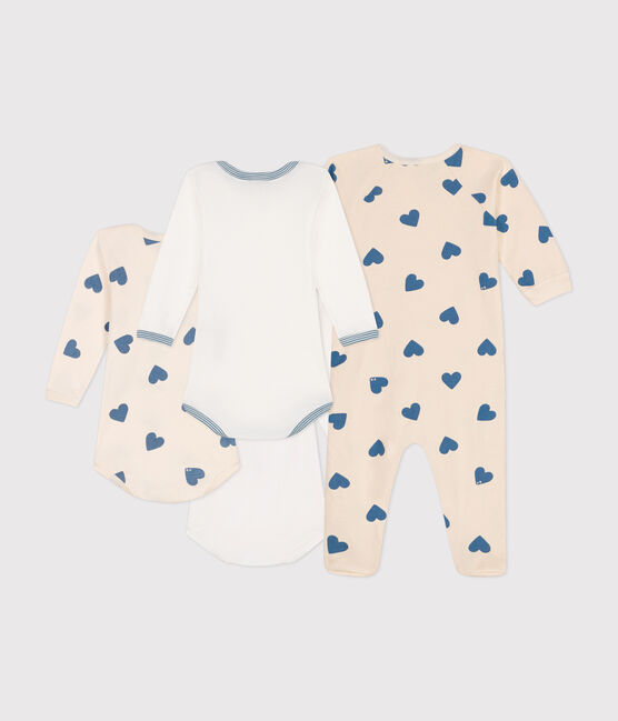 Coffret pyjama et 3 bodies cœurs blues bébé variante 1