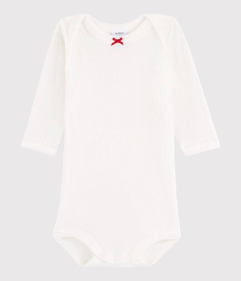 Body manches longues b&eacute;b&eacute; fille blanc MARSHMALLOW/rouge TERKUIT
