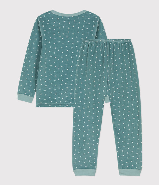 Fluwelen pyjama met sterretje voor kleine meisjes en jongens groen/wit