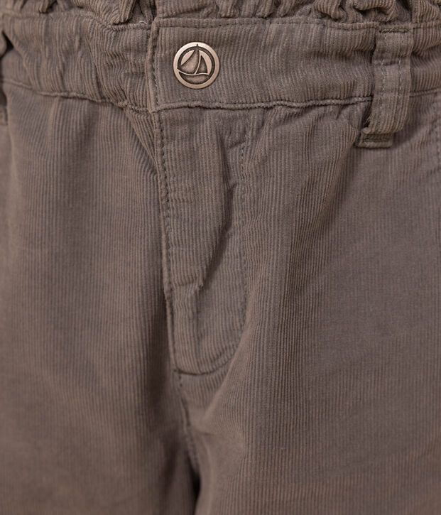 Pantalon droit en velours fin enfant fille kaki
