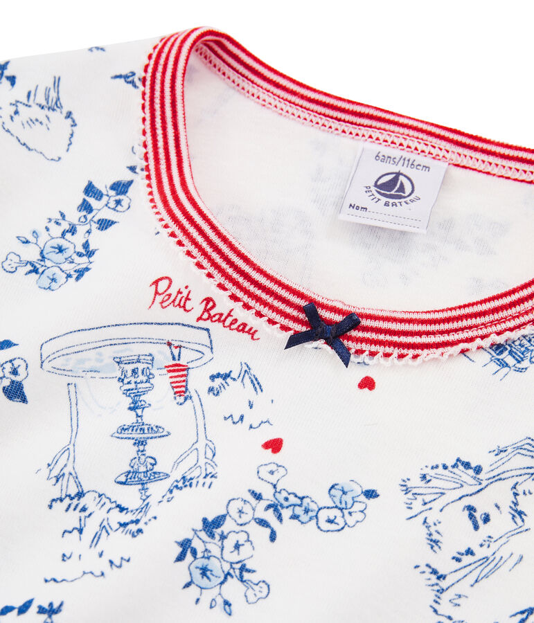 Pyjama petite fille en c&ocirc;te blanc MARSHMALLOW/blanc MULTICO