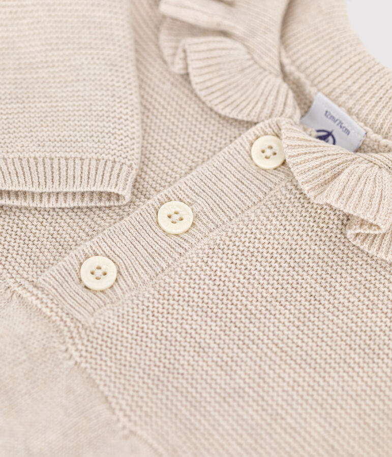 Robe manches longues en tricot de coton b&eacute;b&eacute; beige