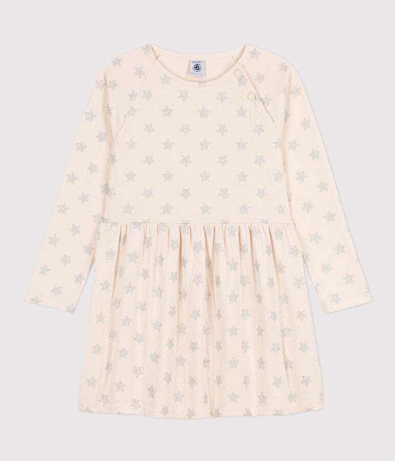 Robe manches longues en tubique imprim&eacute; enfant fille beige AVALANCHE/ ARGENT