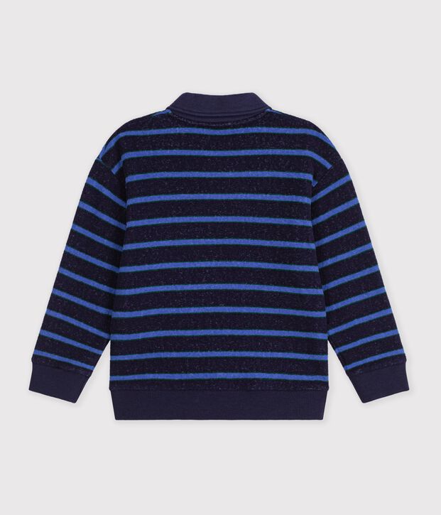 Sweatshirt col polo enfant en coton &agrave; rayures bleu/vert/bleu