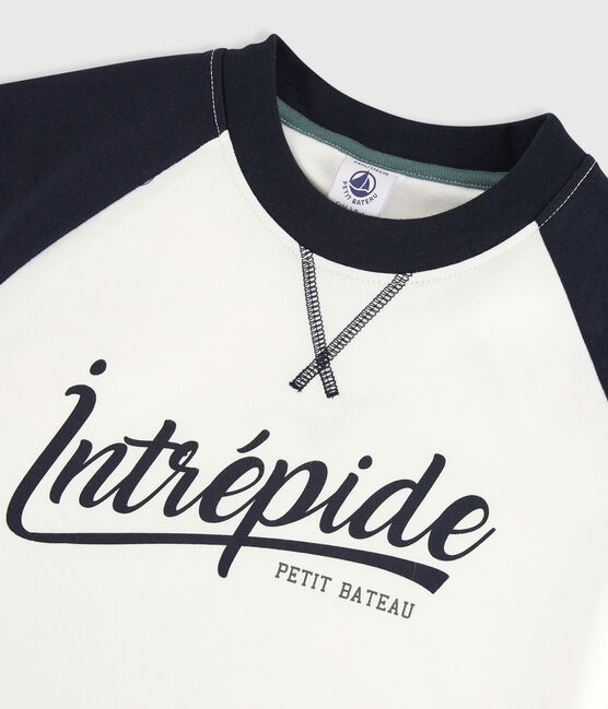 Jersey T-shirt met korte mouwen voor jongens wit MARSHMALLOW/blauw SMOKING
