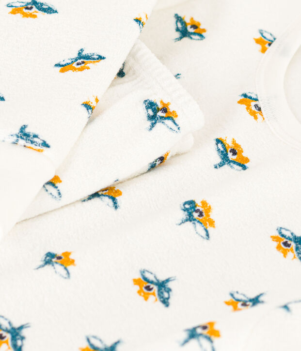 Pyjama fleur petite fille en bouclette &eacute;ponge blanc/multicouleur