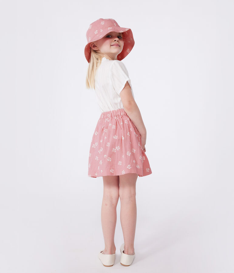 Jupe enfant en coton fleurie rose/blanc